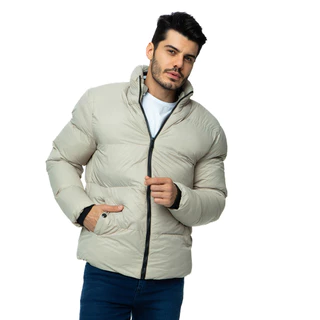 Jaqueta Puffer Masculina Acolchoada Sem Capuz Forrada Com Pelinho Bege