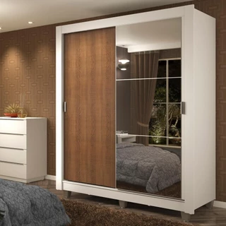 Guarda-Roupa Solteiro Madesa Dallas Plus 2 Portas Correr Espelho 4 Gavetas com Pés - Branco/Rustic em Oferta na Shopee