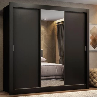 Guarda Roupa Casal Madesa Lyon 3 Portas de Correr com Espelho 2 Gavetas