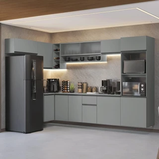 Armário de Cozinha Compacta de Canto Suspenso 465cm Cinza Nice Madesa 02 em Oferta na Shopee