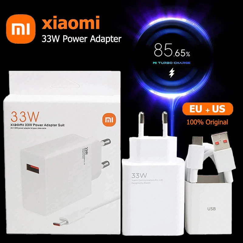 Chargeur Rapide USB-C 33W Xiaomi - Compatible Xiaomi/Redmi/Poco (Modèles 14, 13, 12, Note Séries) - Inclus Câble 2m, Technologies PD3.0 Et QC3.0