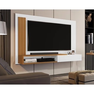 Painel TV Smart Luxo até 50 P Math com porta cor Branco / Nature- JM Casa dos Moveis