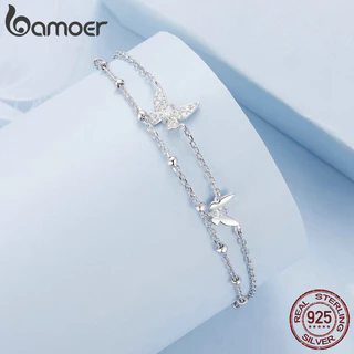 Pulseira Borboleta De Dupla Camada Bamoer 925 Sterling Sliver Bracelet Jóias Para Mulheres BSB154 em Oferta na Shopee