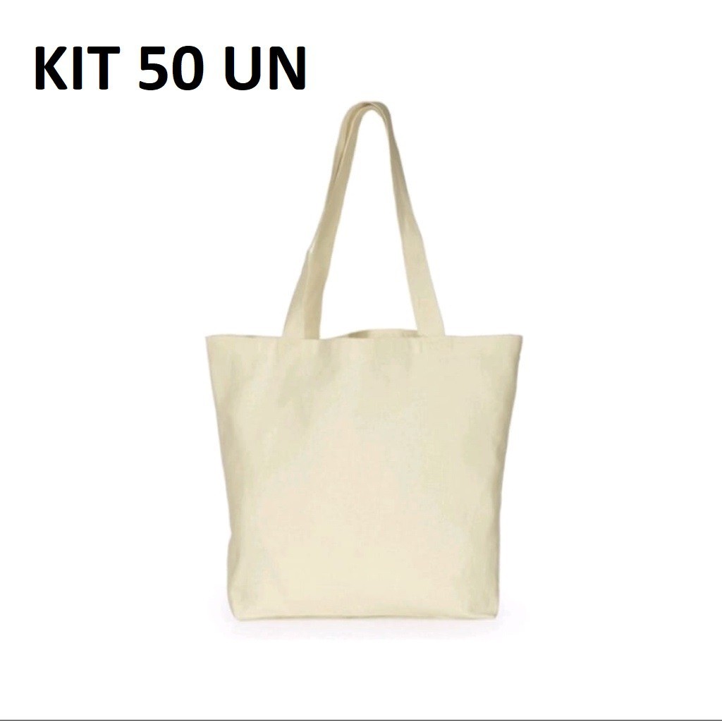 kit 50 Bolsas Ecobag lisa 32,x38 100% algodão cru 210 gramas