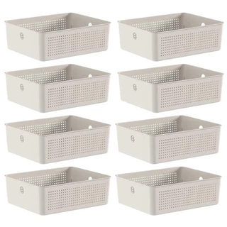 8x Cestos 5,4L Organizador OU Flow Bege 9cm x 22cm x 27cm