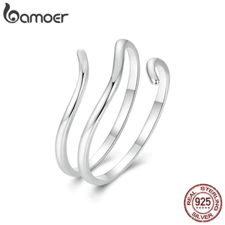 Bamoer 925 Sterling Sliver Fita Aberta Anel Multi-Camadas Jóias De Moda Simples Presentes Para Mulheres