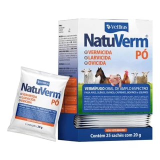 Kit 25 Vermífugo Oral NatuVerm Pó 20g Vetbras Aves Suínos Bovinos Equinos