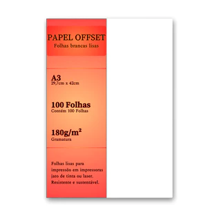 Papel Offset A3 Branco 100 Folhas Sulfite 180g 42x29,7cm