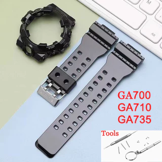 Estojo De Resina Para Relógio Casio G-shock Série GA700 GA710 GA735 De Borracha De Silicone Starp Bezel Moldura Esportiva Pulseira De À Prova D'água Preta