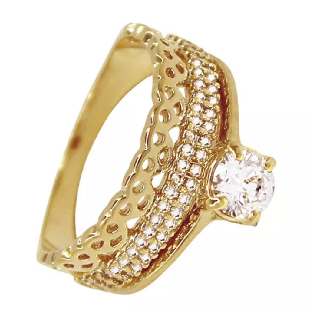 Anel Triplo Feminino Banhado a Ouro 18k com Design Moderno e ...