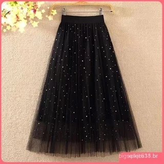 Brilhante Saia De Tule Moda Feminina Confortável Adulto Outskirt Lered Elegante Nova Midi Saia De Tule Para A Primavera E O Verão Preto GF9F MACI