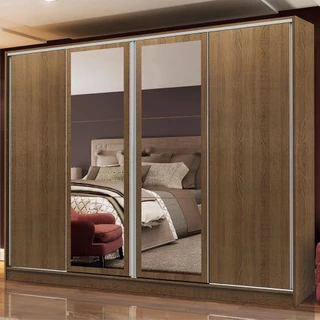 Guarda-Roupa Casal Madesa Cronos 4 Portas de Correr com Espelhos em Oferta na Shopee