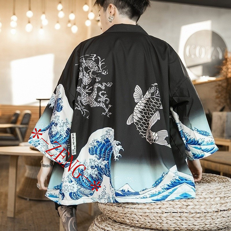 Casaco Yukata Haori Kimono Japonês Cardigan Samurai para Homens