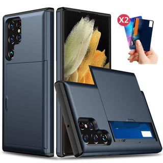 Capa Para Samsung A55 S23 S24 FE S25 S24 S22 Ultra Plus 5G Armadura Slide Titular Do Cartão À Prova De Choque Slots De C