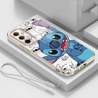 Samsung Galaxy A55 A35 A15 A25 5G A05s A05 Capa Joyful Cute Stitch Caixa De Telefone De Borracha Flexível Com Borda Reta