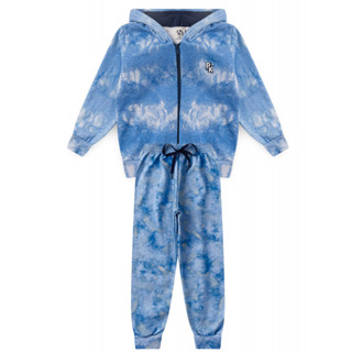 Conjunto Masculino Infantil Inverno Moletom Algodão Tie Dye Azul
