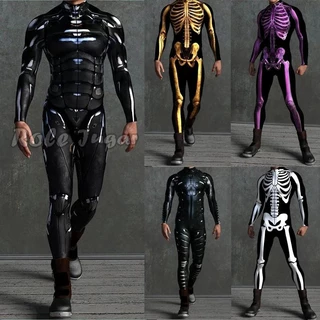 Fato De Crânio Adulto Steampunk Tight Jumpsuit Cosplay Costume Halloween Party 3D Impressão Digital Armadura Mecânico Rompers