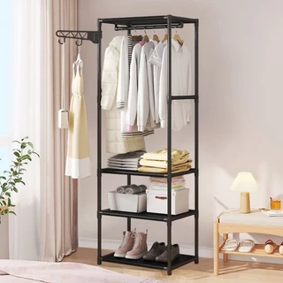 Arara de Roupa Cabideiro Com 3 Prateleiras e 2 Ganchos para Roupas P/Sala de estar, quarto, pendurar roupas e chapéus