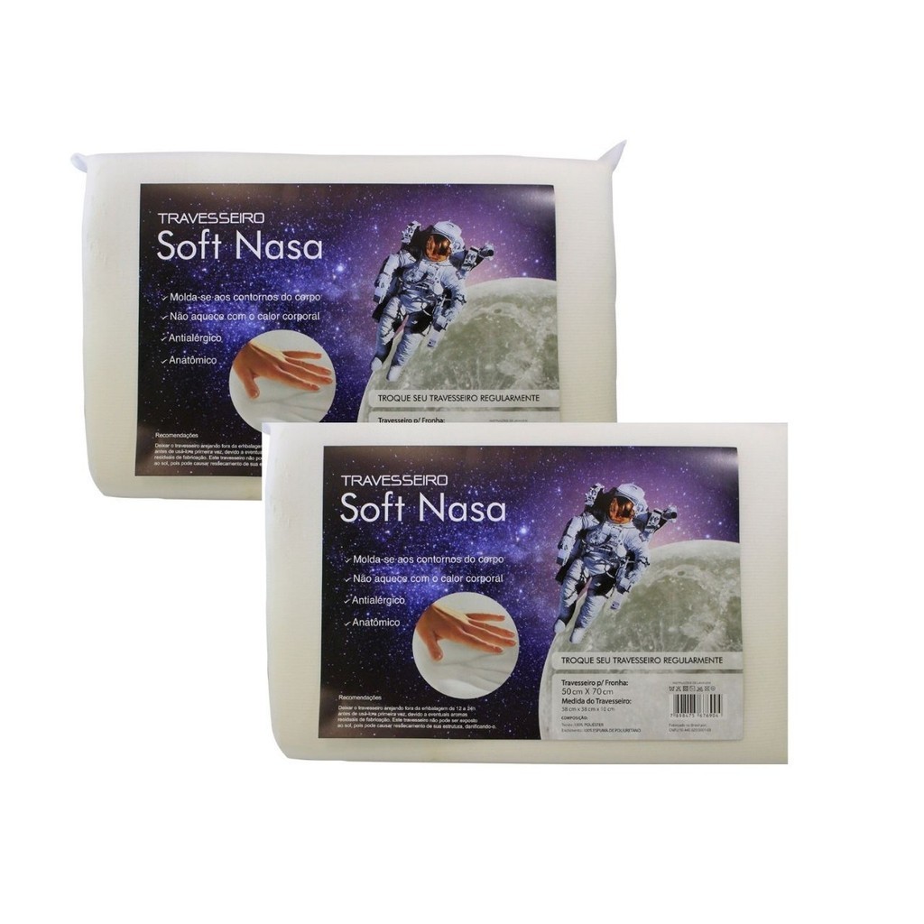 Kit 2 Travesseiro Master Soft Nasa 38X58X10 Viscoelástico