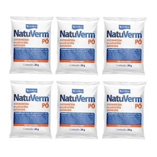 Kit 6 Vermífugo Oral NatuVerm Pó 20g Vetbras Aves Suínos Bovinos Equinos