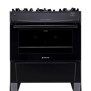 Fogão de Piso Atlas 5 Bocas Mônaco Top Glass | Mesa de Vidro, Acendimento Automático, Preto, Bivolt