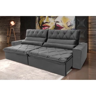 Sofá Retrátil Reclinável França 3,00m Suede Velut Cinza Molas no Assento - King House