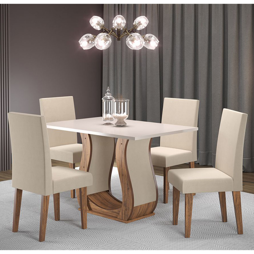 MESA DE JANTAR RETANGULAR SURE COM 4 CADEIRAS VENUS - CASA GIULIA