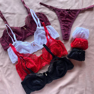 Kit 2 Conjunto Pandora/ Lingerie em renda sem bojo com aro, alças reguláveis e calcinha fio
