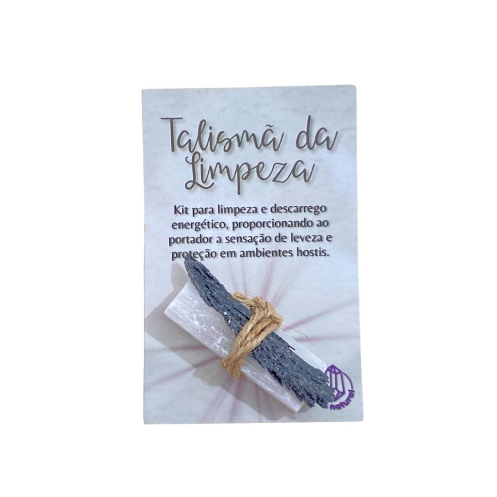 Talismã da Limpeza Cianita Preta e Selenita Pedras Naturais