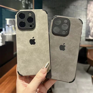 Pele de Carneiro de Camurça iPhone 15 14 13 12 11 Pro Max 15plus Estojo traseiro clássico de Silicone resistente a choques TPU