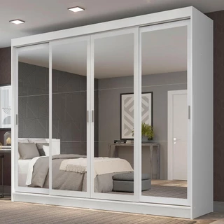 Guarda-Roupa Casal Madesa Austin 4 Portas de Correr de Espelho 3 Gavetas - Branco em Oferta na Shopee