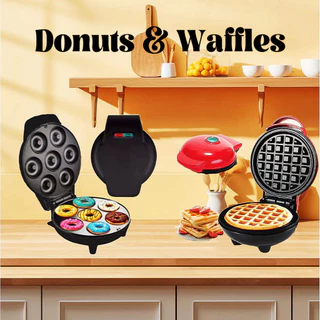 Kit Mini Maquina De Donuts Rosquinha Mais Mini Maquina De Waffle Voltagem 110v