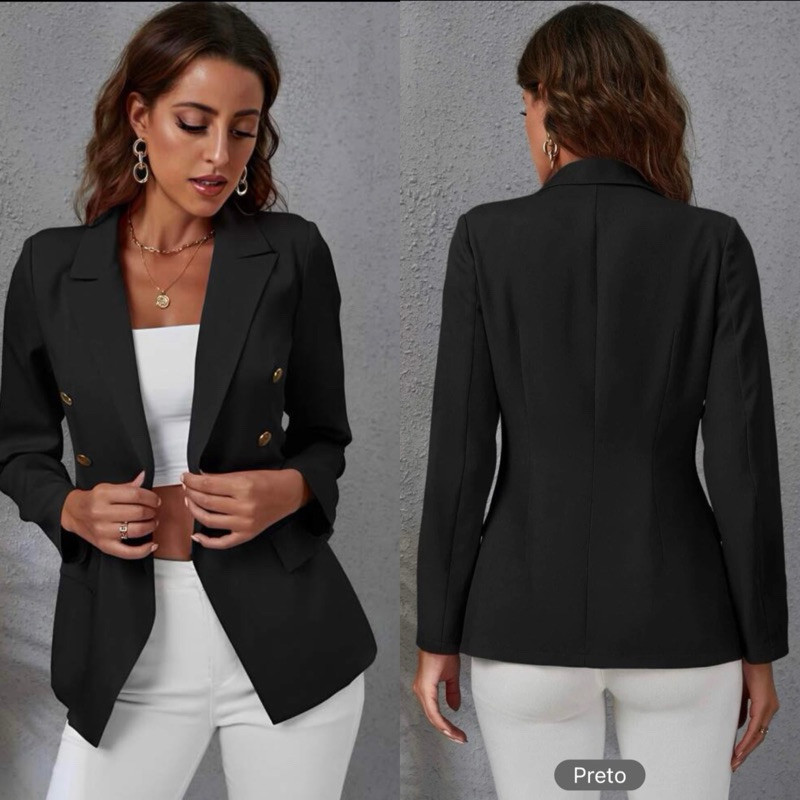 Blazer Alfaiataria Feminino Casaquinho Social Elegante Com Botão ...