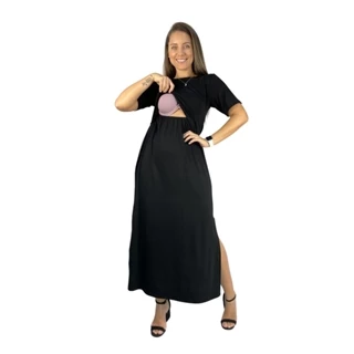 Vestido Amamentação Longo Viscolycra Premium Gestante Maternidade Amamentar Moda Casual e Evangélica