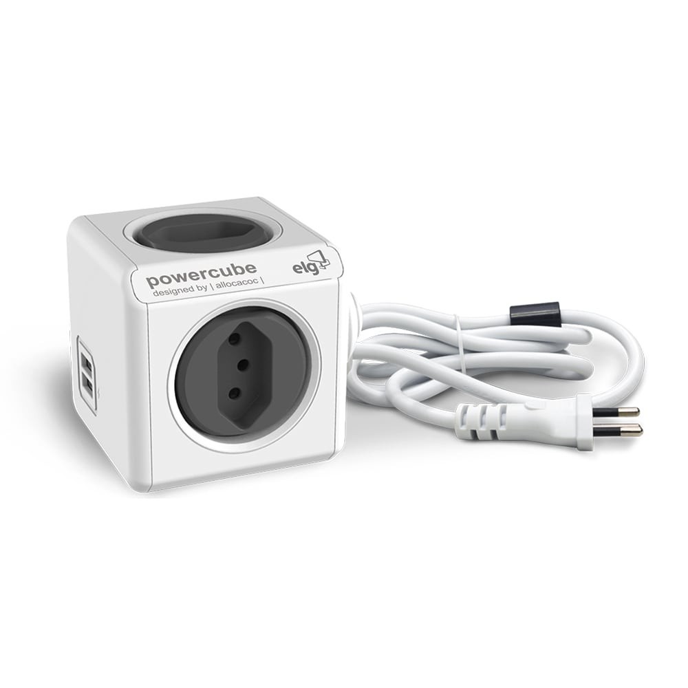 Filtro de Linha PowerCube, 4 Tomadas 10A + 2 USB 2.4A, Cabo 1.5m, Bivolt, Preto/Branco, PWC-X4U, ELG