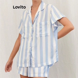 Lovito Conjuntos de pijama casual listrado colorblock com bolso para mulheres LNL59038