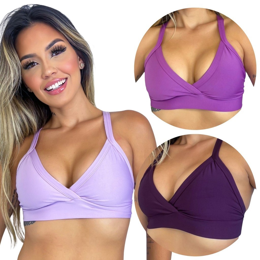 KIT com 3 Top Cropped de Academia Fitness Treino