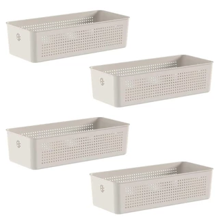 4x Cestos Organizador Ou Bege 4,5 Litros 9cm x 15cm x 34cm