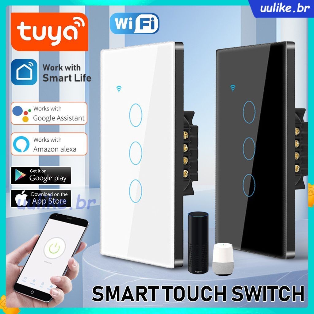 Tuya wifi interruptor de toque inteligente casa 1/2/3/4gang luz botão parede fio neutro suporte alexa google assistente casa uulike_br