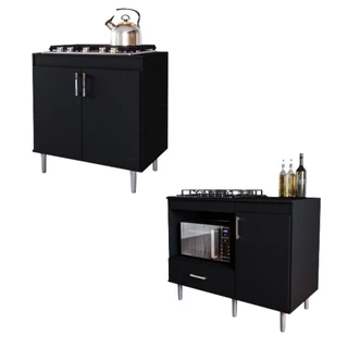 Kit 2 Balcão Para Cooktop 5 Bocas 0,80m e 1,05m Turim Preto