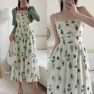 Lovito Vestido casual Ditsy floral franzido para mulheres LNA53026