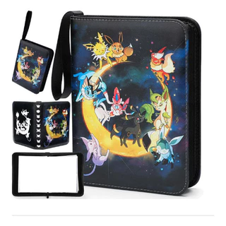 Album Fichário Pasta Pokemon P/ 400 Cartas Eevee Com Ziper