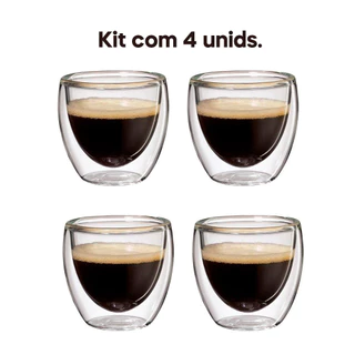 Kit 4 Copos de Vidro Parede Dupla Isolante Térmico Lindo