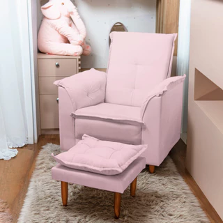 Poltrona Multifuncional Com Puff Suede Rosa Bebê Tana Decor