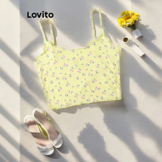 Lovito Linda regata feminina com acabamento floral e alface L88AD013