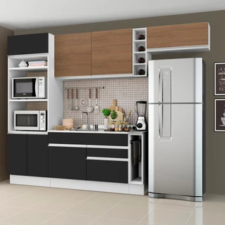 Cozinha Completa Madesa Safira com Armário e Balcão (Sem Tampo e Pia) - Branco/Preto/Rustic em Oferta na Shopee