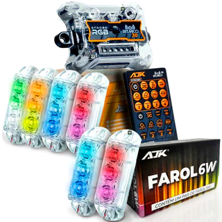 Kit Strobo Central Ritmico 3.0 + 6 Faróis Led + Controle AJK