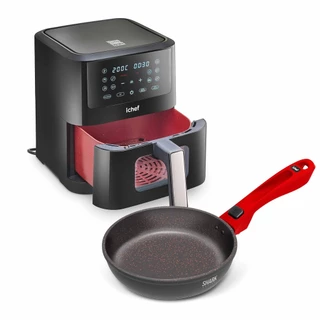 Fritadeira Elétrica Airfryer Smart Vision 6L e Panela Ultra Vermelha Saute Petit 20cm