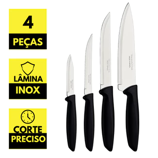 Jogo de facas Tramontina Preto Plenus 4 Peças Aço Inoxidável Cozinha Faqueiro Multiuso Durável Uso Geral