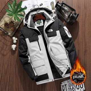 (L-8XL) 2024 Winter Men's Velvet Windbreaker Thickened Casual Waterproof E Cold proof SportsMountaineering Suit Casaco De Chapéu Destacável